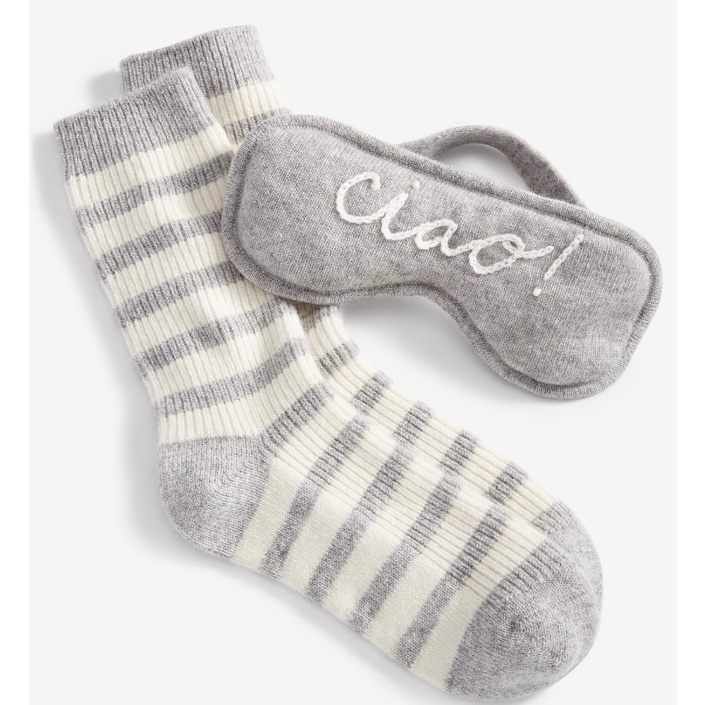 100% cashmere CIAO sleee mask and 100% cashmere socks Ice Grey Heather